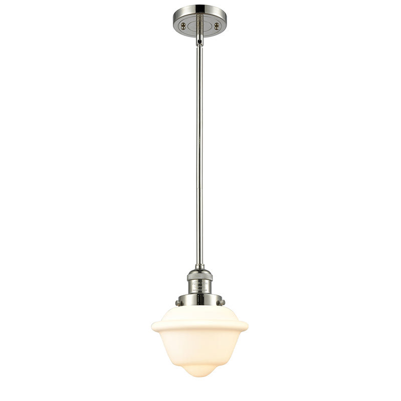 Oxford Mini Pendant shown in the Polished Nickel finish with a Matte White shade