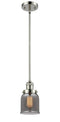 Innovations Lighting Small Bell 1-100 watt 5 inch Polished Nickel Mini Pendant with Smoked glass and Solid Brass Hang Straight Swivel 201SPNG53