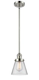 Innovations Lighting Small Cone 1-100 watt 6 inch Polished Nickel Mini Pendant with Clear glass and Solid Brass Hang Straight Swivel 201SPNG62