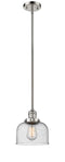 Innovations Lighting Large Bell 1-100 watt 8 inch Polished Nickel Mini Pendant with Seedy glass and Solid Brass Hang Straight Swivel 201SPNG74