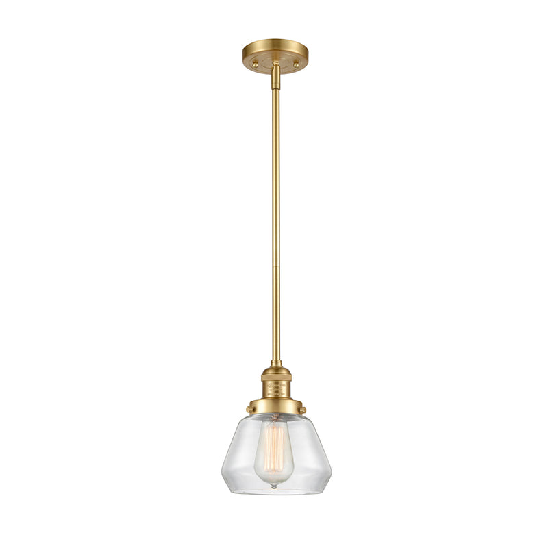 Fulton Mini Pendant shown in the Satin Gold finish with a Clear shade