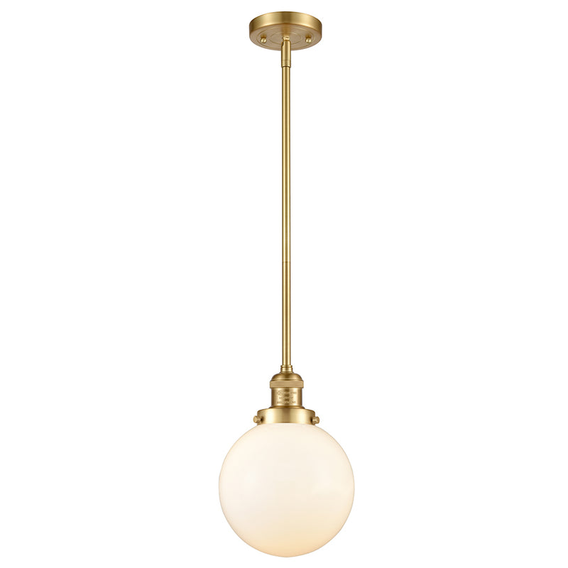 Beacon Mini Pendant shown in the Satin Gold finish with a Matte White shade