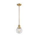 Beacon Mini Pendant shown in the Satin Gold finish with a Clear shade