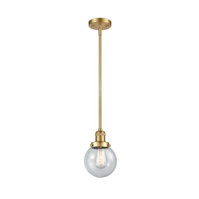 Beacon Mini Pendant shown in the Satin Gold finish with a Seedy shade