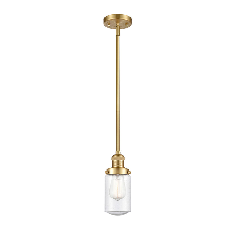 Dover Mini Pendant shown in the Satin Gold finish with a Seedy shade