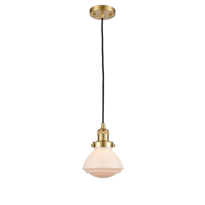 Olean Mini Pendant shown in the Satin Gold finish with a Matte White shade