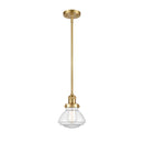 Olean Mini Pendant shown in the Satin Gold finish with a Clear shade