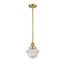 Oxford Mini Pendant shown in the Satin Gold finish with a Seedy shade