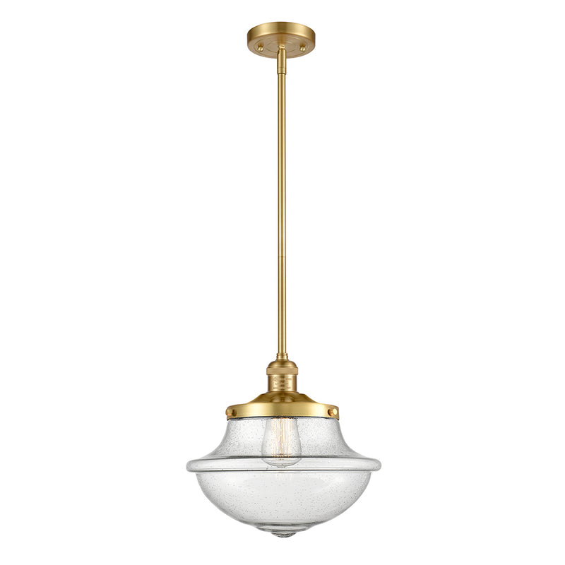 Oxford Mini Pendant shown in the Satin Gold finish with a Seedy shade