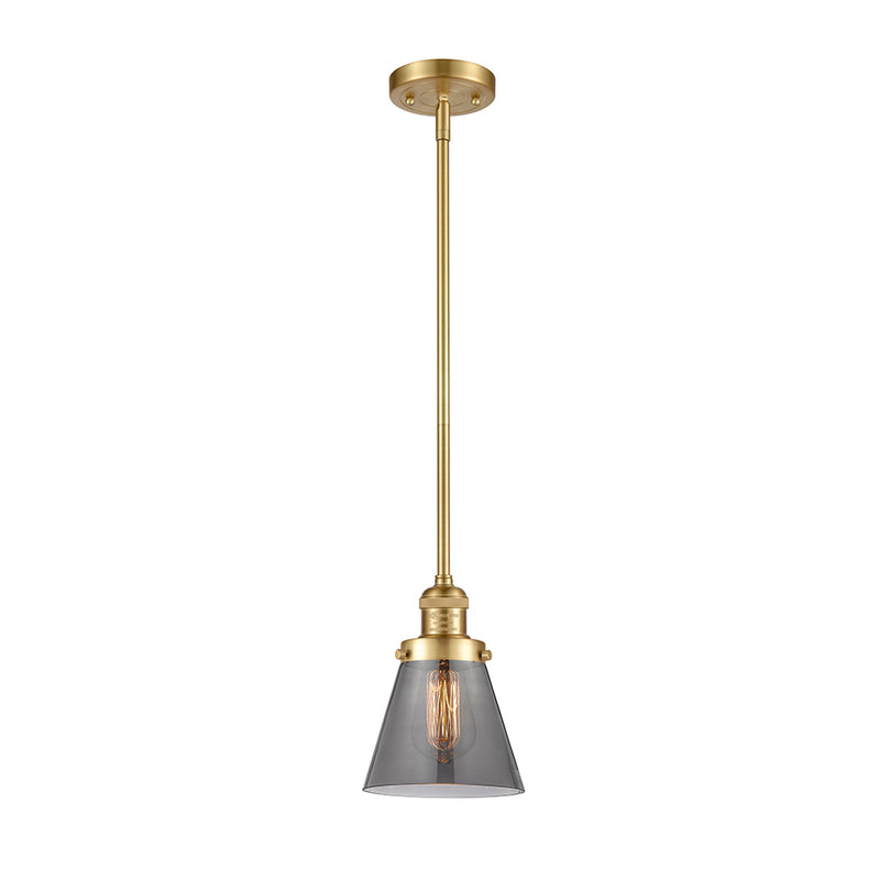 Cone Mini Pendant shown in the Satin Gold finish with a Plated Smoke shade