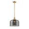 Bell Mini Pendant shown in the Satin Gold finish with a Plated Smoke shade