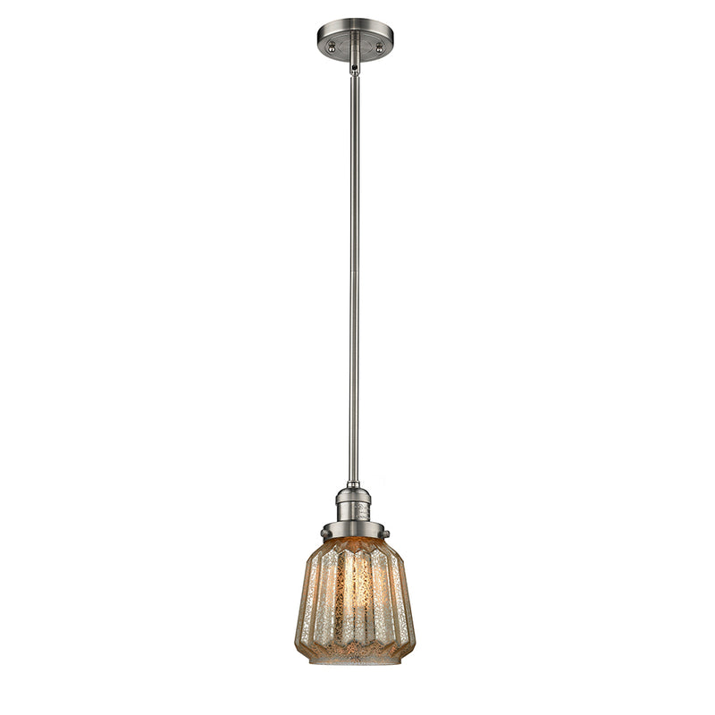 Chatham Mini Pendant shown in the Brushed Satin Nickel finish with a Mercury shade