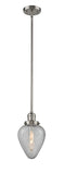 Innovations Lighting Geneseo 1-100 watt 6.5 inch Brushed Satin Nickel Mini Pendant with Clear Crackle glass and Solid Brass Hang Straight Swivel 201SSNG165