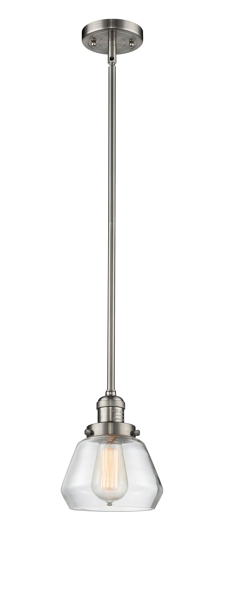 Innovations Lighting Fulton 1-100 watt 7 inch Brushed Satin Nickel Mini Pendant with Clear glass and Solid Brass Hang Straight Swivel 201SSNG172