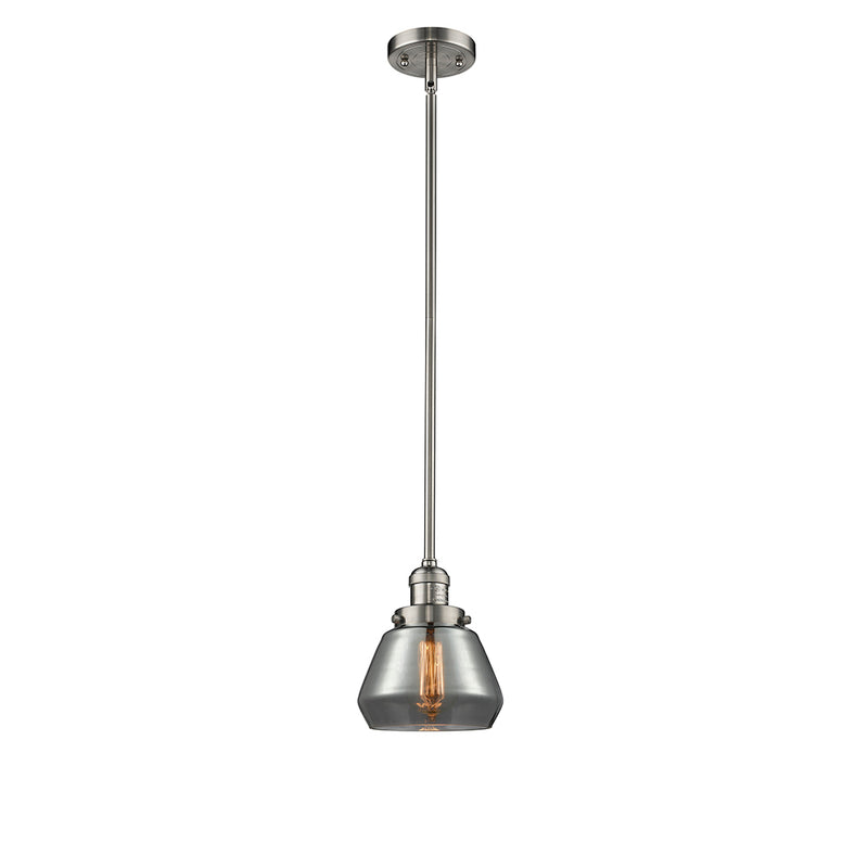 Fulton Mini Pendant shown in the Brushed Satin Nickel finish with a Plated Smoke shade