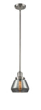 Innovations Lighting Fulton 1-100 watt 7 inch Brushed Satin Nickel Mini Pendant with Smoked glass and Solid Brass Hang Straight Swivel 201SSNG173