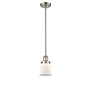 Canton Mini Pendant shown in the Brushed Satin Nickel finish with a Matte White shade