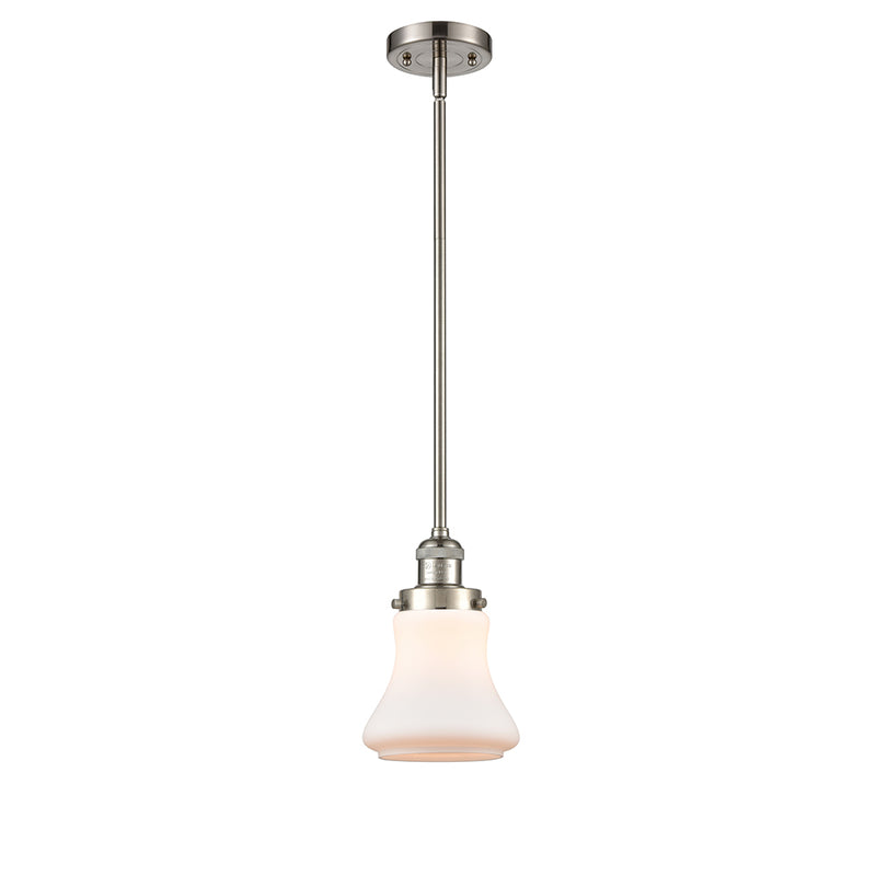 Bellmont Mini Pendant shown in the Brushed Satin Nickel finish with a Matte White shade