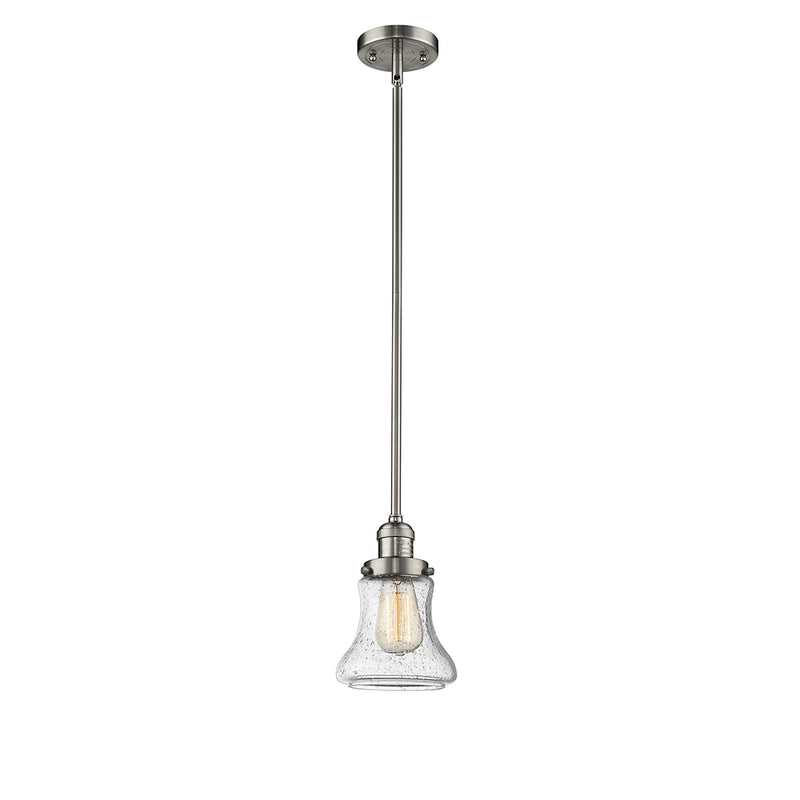 Bellmont Mini Pendant shown in the Brushed Satin Nickel finish with a Seedy shade