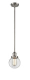Innovations Lighting Beacon 1-100 watt 6 inch Brushed Satin Nickel Mini Pendant with Clear glass and Solid Brass Hang Straight Swivel 201SSNG2026