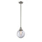 Beacon Mini Pendant shown in the Brushed Satin Nickel finish with a Clear shade