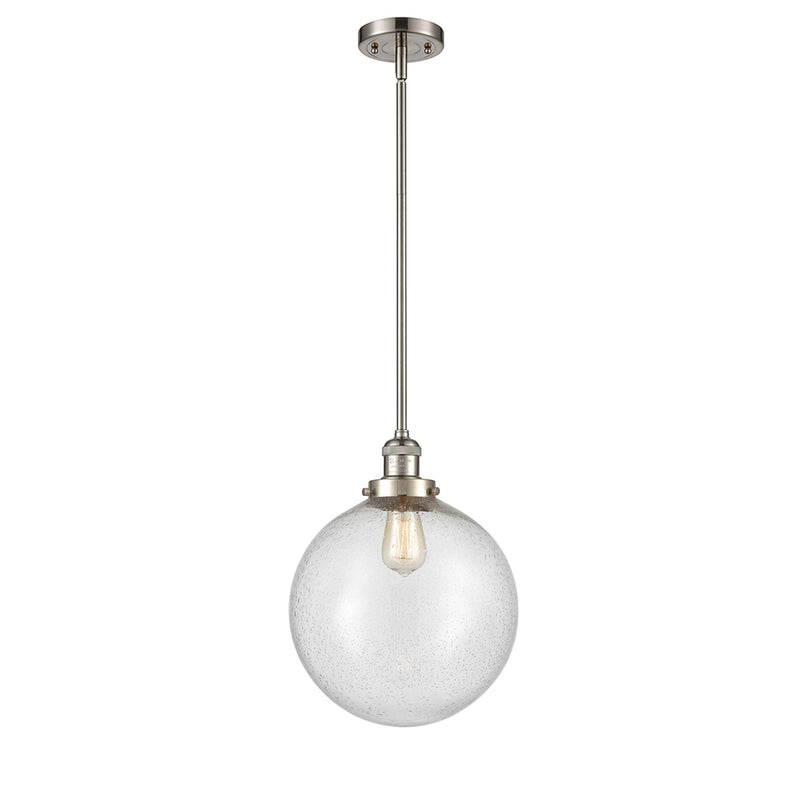 Beacon Mini Pendant shown in the Brushed Satin Nickel finish with a Seedy shade