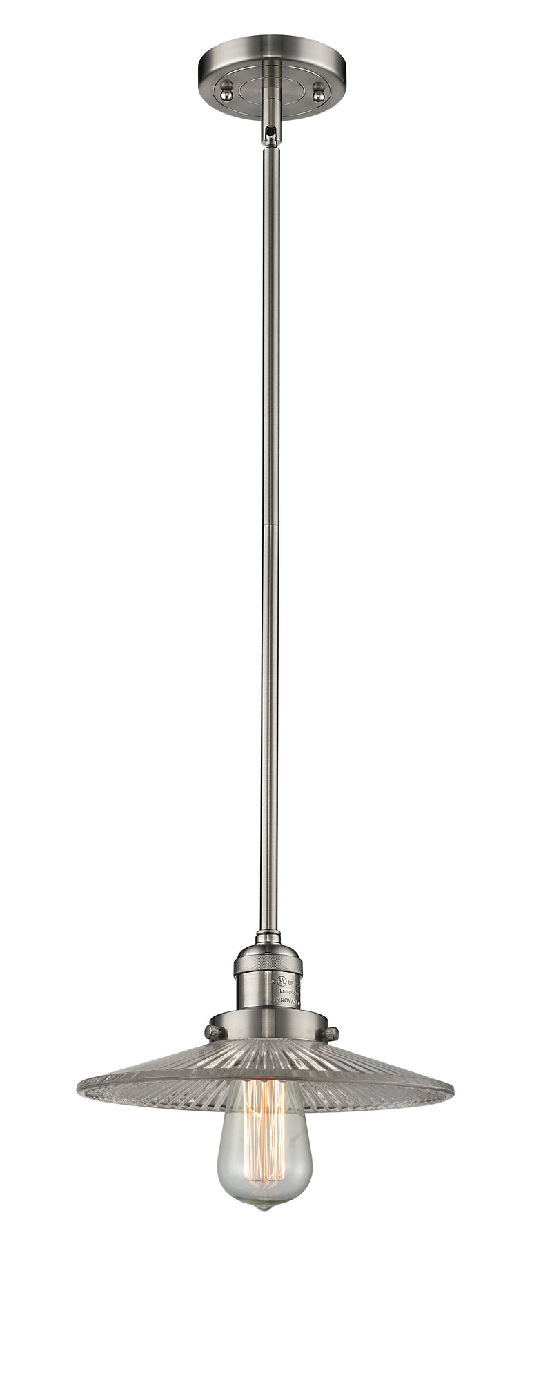 Innovations Lighting Halophane 1-100 watt 10 inch Brushed Satin Nickel Mini Pendant with Halophane glass and Solid Brass Hang Straight Swivel 201SSNG2