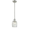 Colton Mini Pendant shown in the Brushed Satin Nickel finish with a Clear Halophane shade