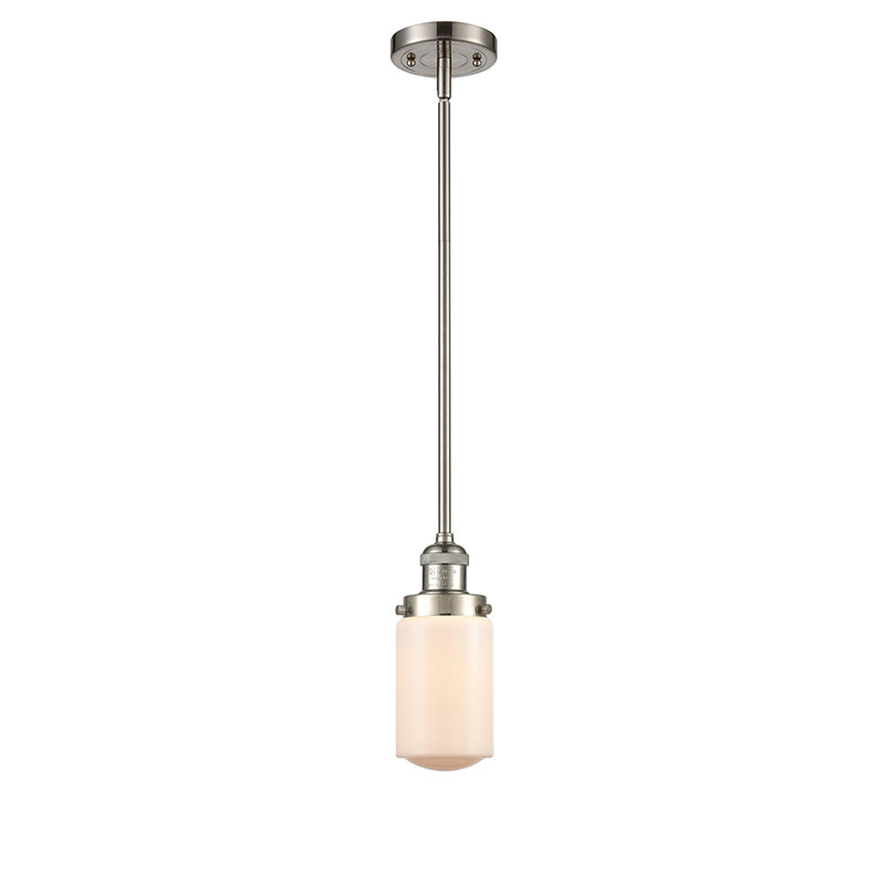 Dover Mini Pendant shown in the Brushed Satin Nickel finish with a Matte White shade