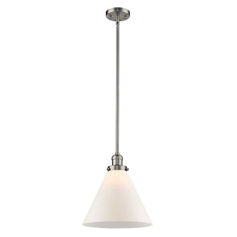 Cone Mini Pendant shown in the Brushed Satin Nickel finish with a Matte White shade