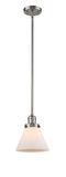 Innovations Lighting Large Cone 1-100 watt 8 inch Brushed Satin Nickel Mini Pendant with Matte White Cased glass and Solid Brass Hang Straight Swivel 201SSNG41