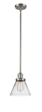 Innovations Lighting Large Cone 1-100 watt 8 inch Brushed Satin Nickel Mini Pendant with Clear glass and Solid Brass Hang Straight Swivel 201SSNG42