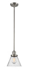 Innovations Lighting Large Cone 1-100 watt 8 inch Brushed Satin Nickel Mini Pendant with Seedy glass and Solid Brass Hang Straight Swivel 201SSNG44