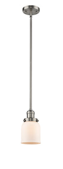 Innovations Lighting Small Bell 1-100 watt 5 inch Brushed Satin Nickel Mini Pendant with Matte White Cased glass and Solid Brass Hang Straight Swivel 201SSNG51