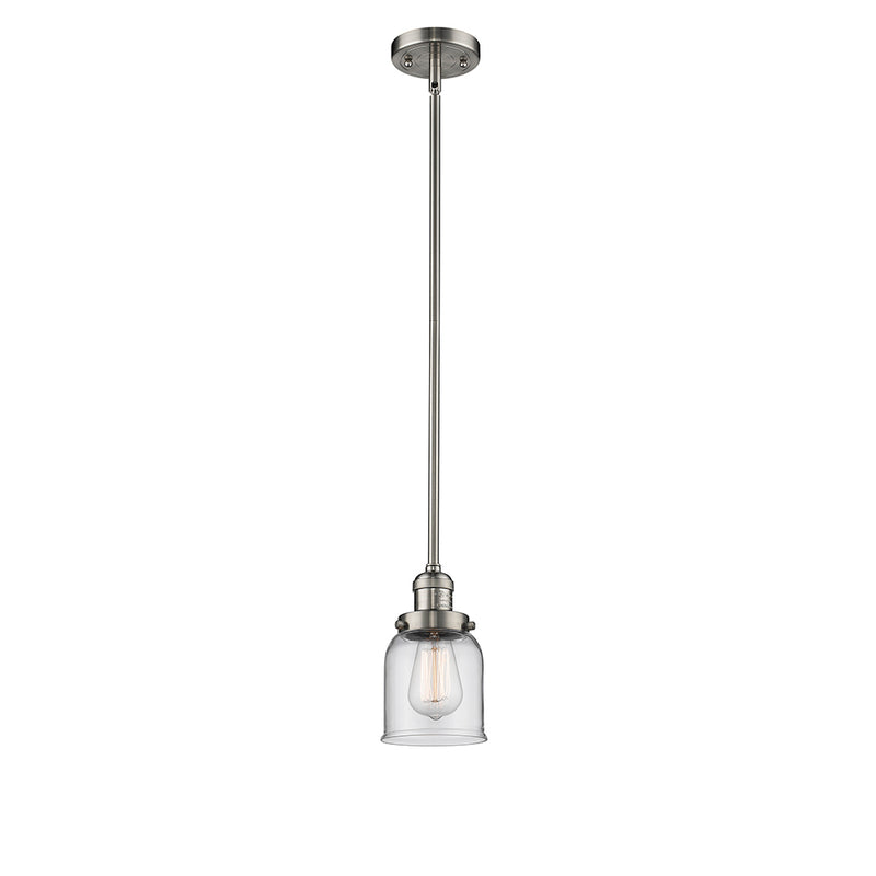 Bell Mini Pendant shown in the Brushed Satin Nickel finish with a Clear shade