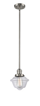 Innovations Lighting Small Oxford 1-100 watt 8 inch Brushed Satin Nickel Mini Pendant with Clear glass and Solid Brass Hang Straight Swivel 201SSNG532