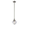 Oxford Mini Pendant shown in the Brushed Satin Nickel finish with a Clear shade