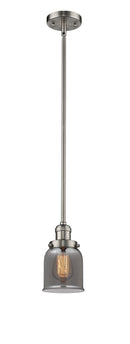 Innovations Lighting Small Bell 1-100 watt 5 inch Brushed Satin Nickel Mini Pendant with Smoked glass and Solid Brass Hang Straight Swivel 201SSNG53
