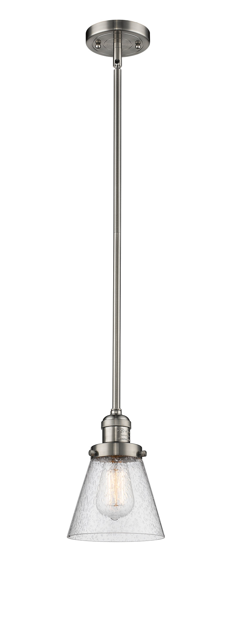 Innovations Lighting Small Cone 1-100 watt 6 inch Brushed Satin Nickel Mini Pendant with Seedy glass and Solid Brass Hang Straight Swivel 201SSNG64