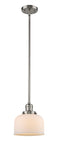 Innovations Lighting Large Bell 1-100 watt 8 inch Brushed Satin Nickel Mini Pendant with Matte White Cased glass and Solid Brass Hang Straight Swivel 201SSNG71