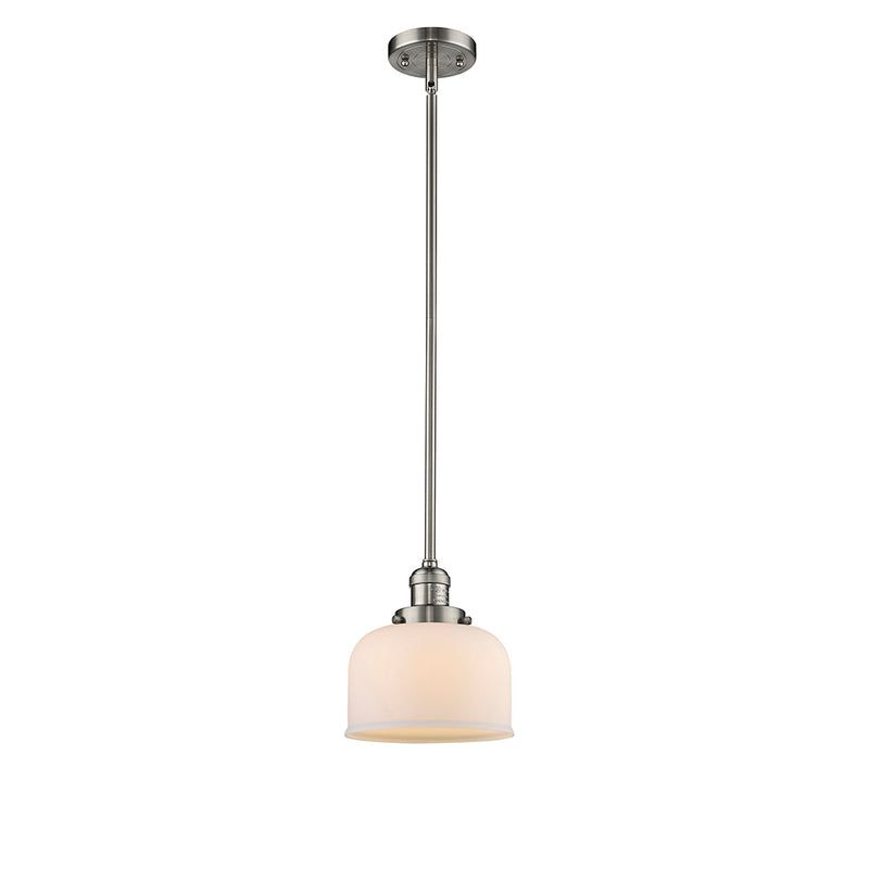 Bell Mini Pendant shown in the Brushed Satin Nickel finish with a Matte White shade