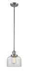 Innovations Lighting Large Bell 1-100 watt 8 inch Brushed Satin Nickel Mini Pendant with Clear glass and Solid Brass Hang Straight Swivel 201SSNG72