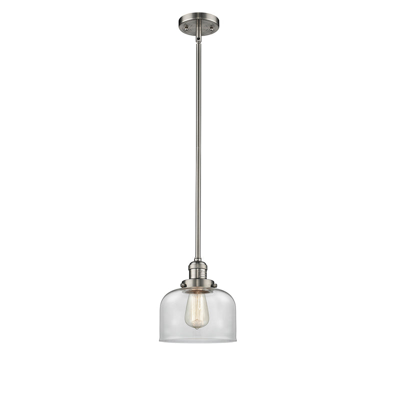 Bell Mini Pendant shown in the Brushed Satin Nickel finish with a Clear shade