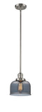 Innovations Lighting Large Bell 1-100 watt 8 inch Brushed Satin Nickel Mini Pendant with Smoked glass and Solid Brass Hang Straight Swivel 201SSNG73