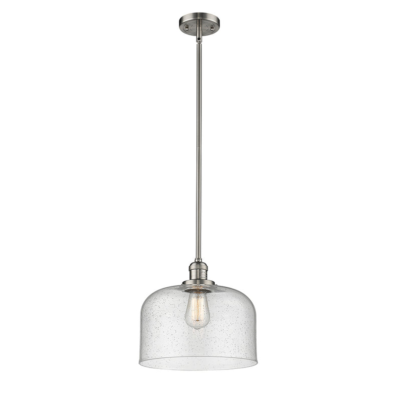 Bell Mini Pendant shown in the Brushed Satin Nickel finish with a Seedy shade