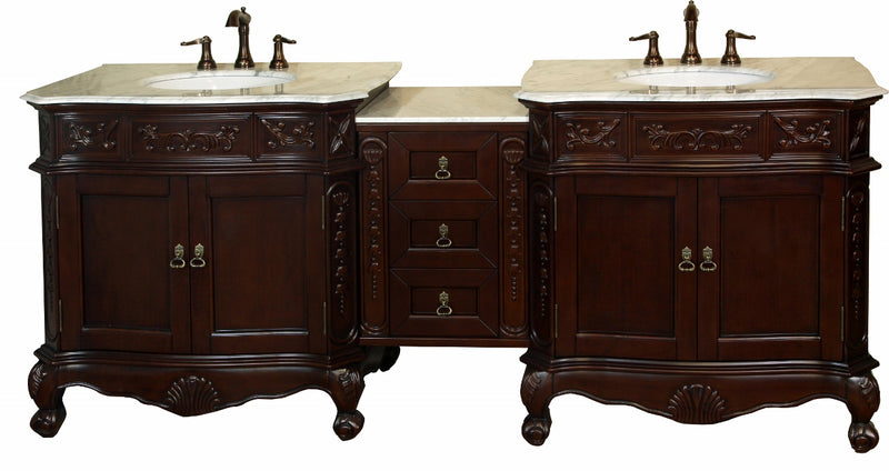 Bellaterra 82.7" Double Sink Vanity Walnut White Marble 202016A-D-WH
