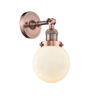 Innovations Lighting Beacon 1-100 watt 6 inch Antique Copper Sconce with Matte White Cased glass and Solid Brass 180 Degree Adjustable Swivel With Engraved Cast Cup 203ACG2016