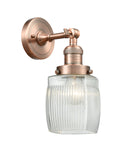 Innovations Lighting Colton 1-100 watt 5.5 inch Antique Copper Sconce with Thick Clear Halophane glass and Solid Brass 180 Degree Adjustable Swivel With Engraved Cast Cup 203ACG302