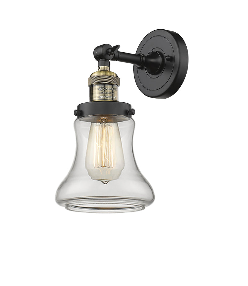 Innovations Lighting Bellmont 1-100 watt 6.5 inch Black Antique Brass Sconce with Clear glass and Solid Brass 180 Degree Adjustable Swivel With Engraved Cast Cup 203BABG192