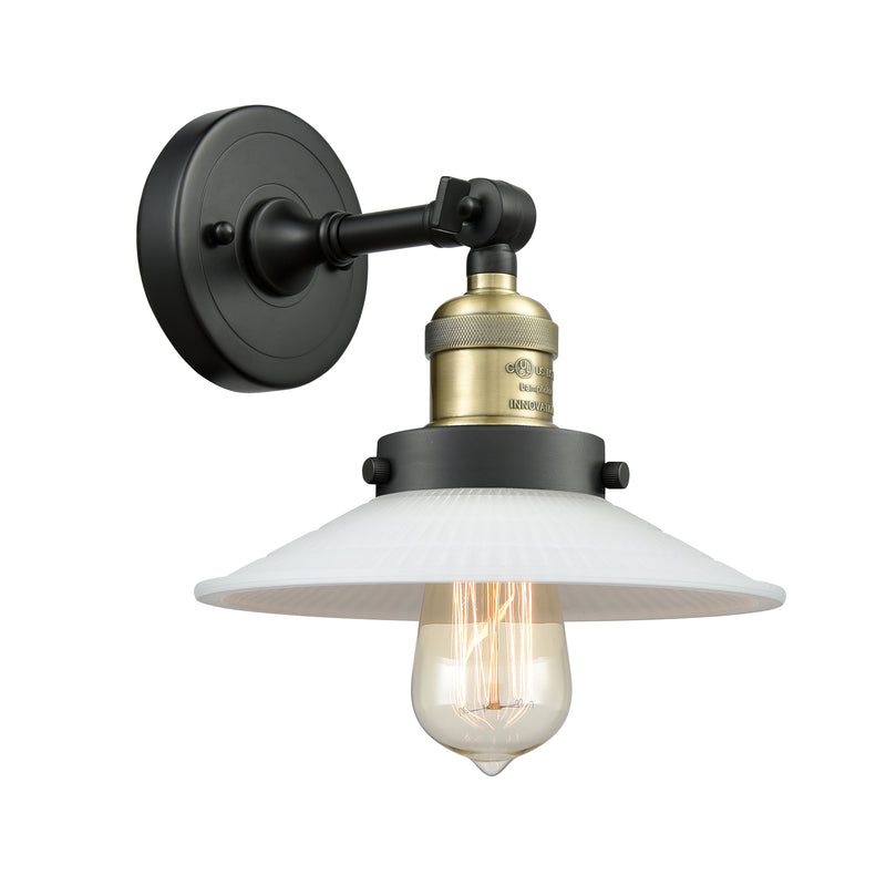 Halophane Sconce shown in the Black Antique Brass finish with a Matte White Halophane shade